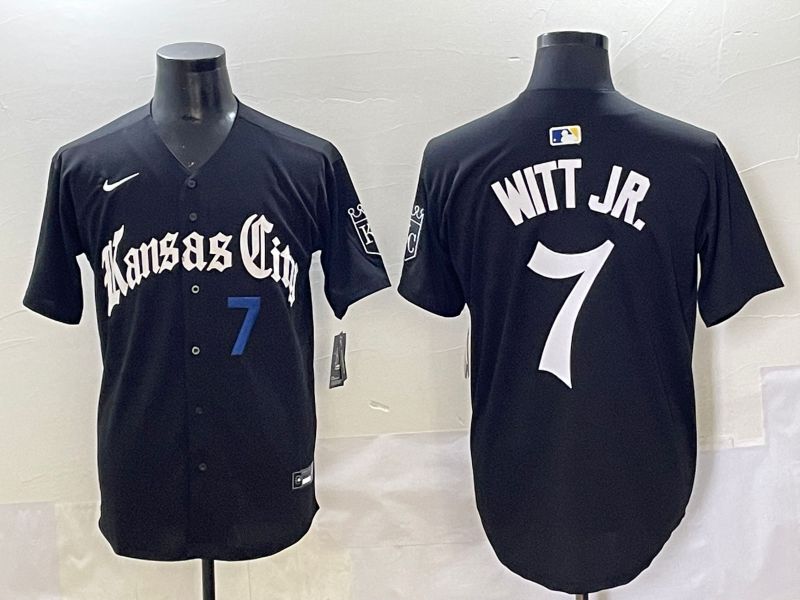 Men 2025 Kansas City Royals #7 Witt jr Black Five generations Joint Name Nike MLB Jersey style 7->kansas city royals->MLB Jersey
